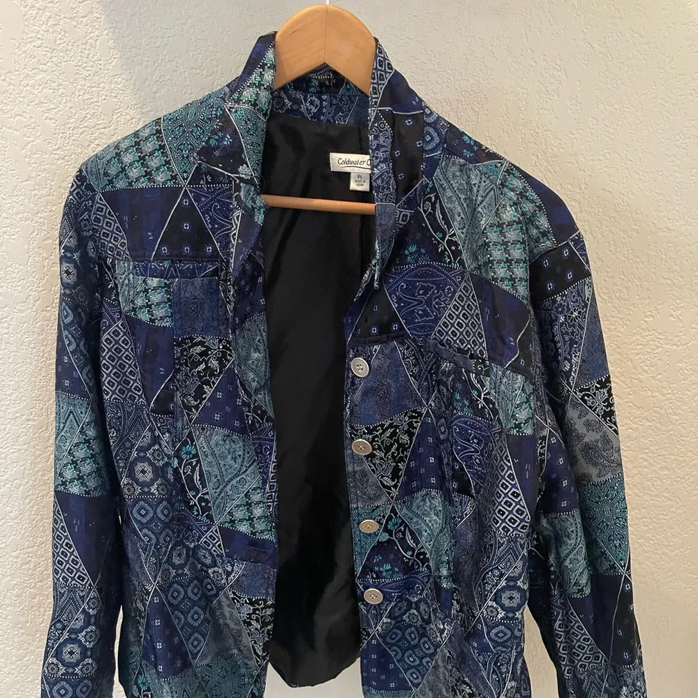 Turquoise and Blue Patchwork Jacket by Coldwater Creek (Size PL) - Picture 2 of 9